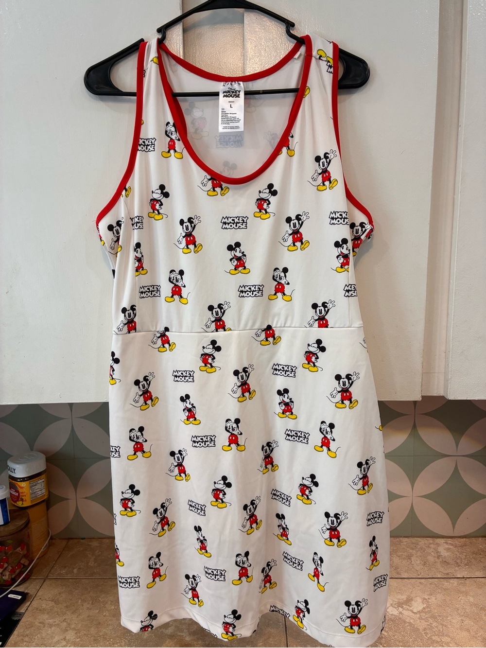 Disney Mickey Mouse Athletic Romper Dress W/ Built-In Shorts | White Red | Large
